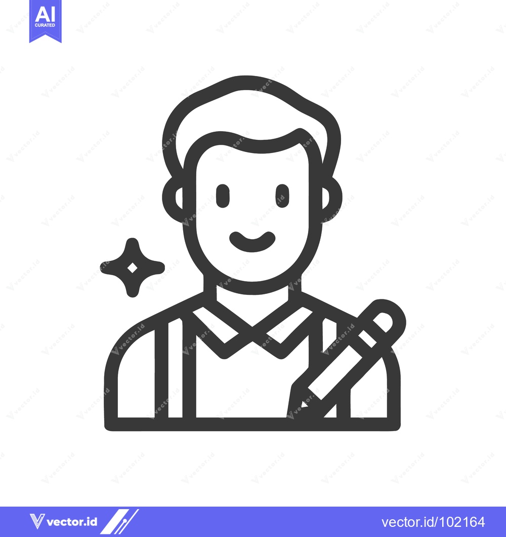 Premium Vector of Friendly Male Writer or Student Icon with Pencil and Sparkle