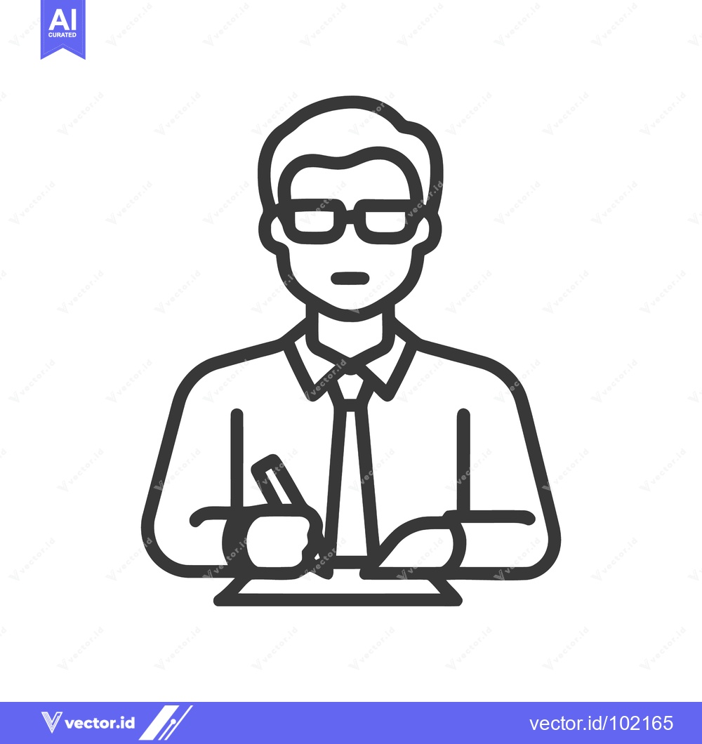 Premium Vector dari Professional man with glasses writing at a desk, minimalist line art i
