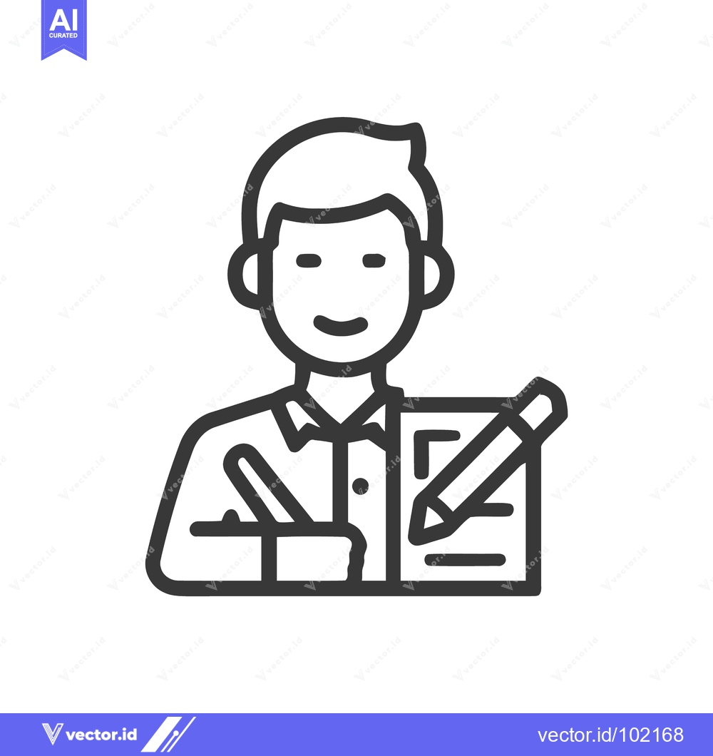 Premium Vector of Minimalist Line Art Icon of a Man Writing on a Document with a Pencil
