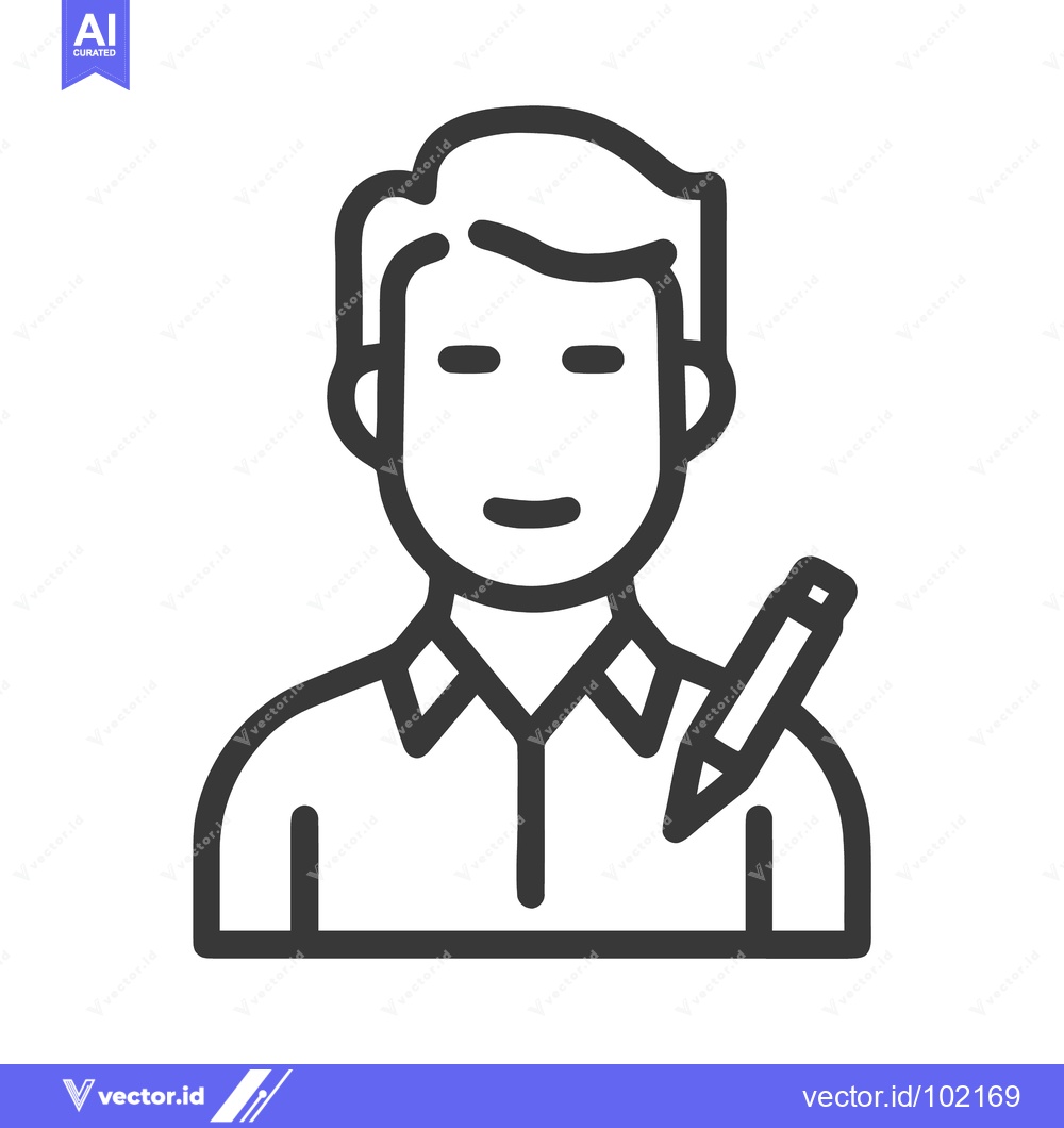 Premium Vector of Modern Outline Icon of a Writer or Editor with a Pencil on a Shirt