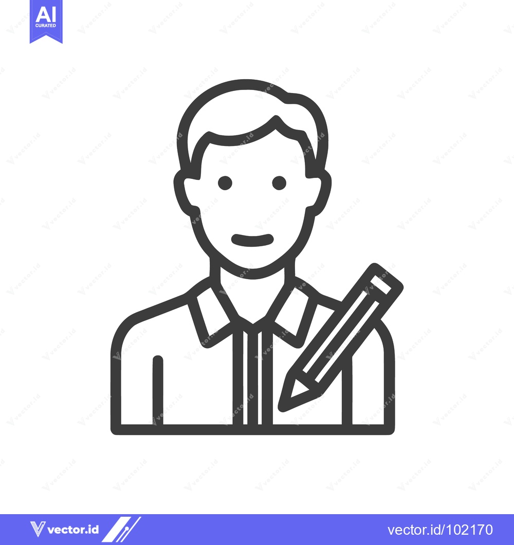 Premium Vector of Minimalist Line Icon of a Male Author or Student with a Pencil
