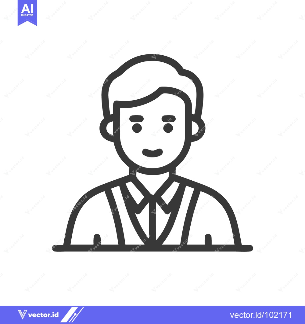 Premium Vector of Young Man with Suspenders Professional Avatar Line Art Icon