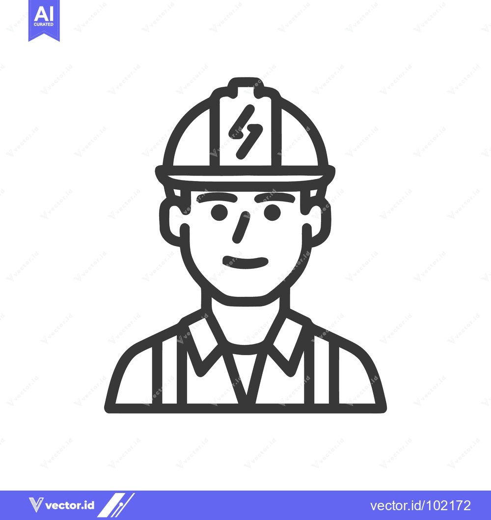 Premium Vector dari Professional Electrician Portrait Icon with Lightning Bolt Hard Hat