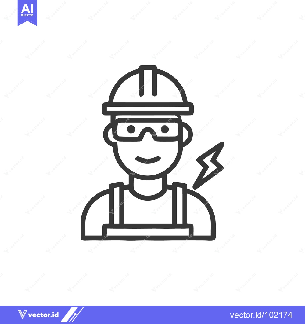 Premium Vector of Friendly Electrician Line Icon with Hard Hat and Lightning Bolt Symbol