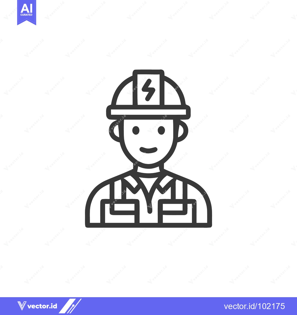 Premium Vector dari Friendly Electrician Worker Line Icon with Lightning Bolt Hard Hat
