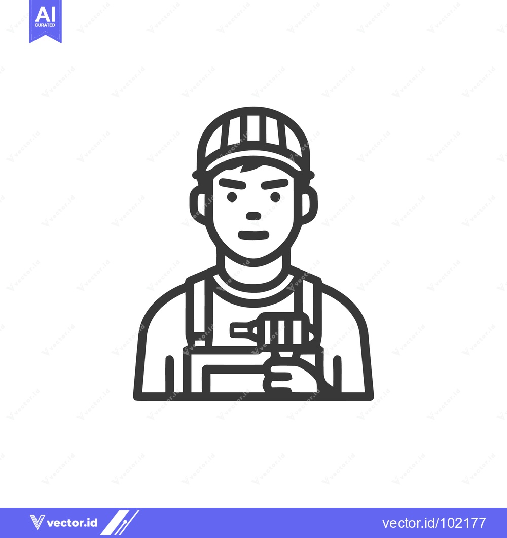 Premium Vector of Bold Line Art Icon of a Handyman in a Cap Holding a Cordless Drill