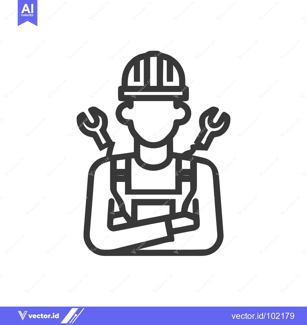 Premium Vector of Confident Mechanic with Crossed Arms and Wrenches Line Art Icon