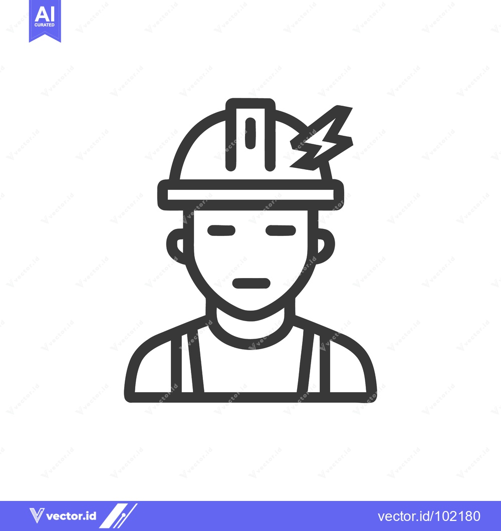 Premium Vector dari Electric Shock Hazard Icon: Dazed Worker in Hard Hat Line Art