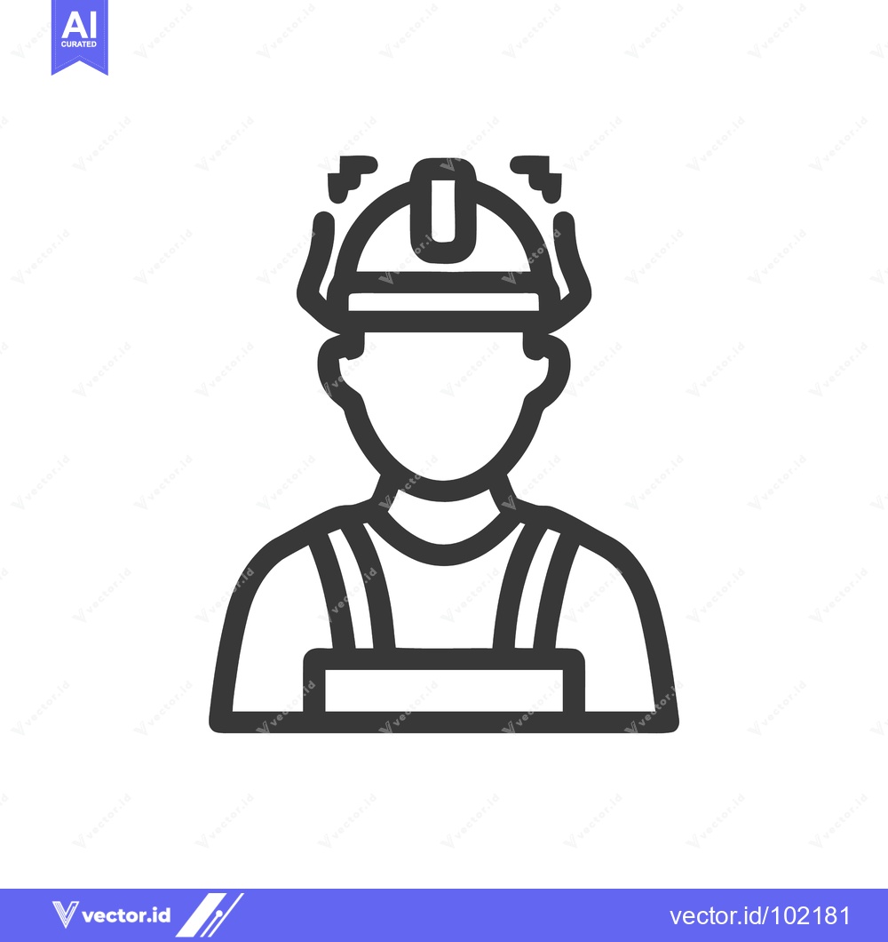 Premium Vector dari Smart Construction Worker Line Art Icon with Alert System Helmet