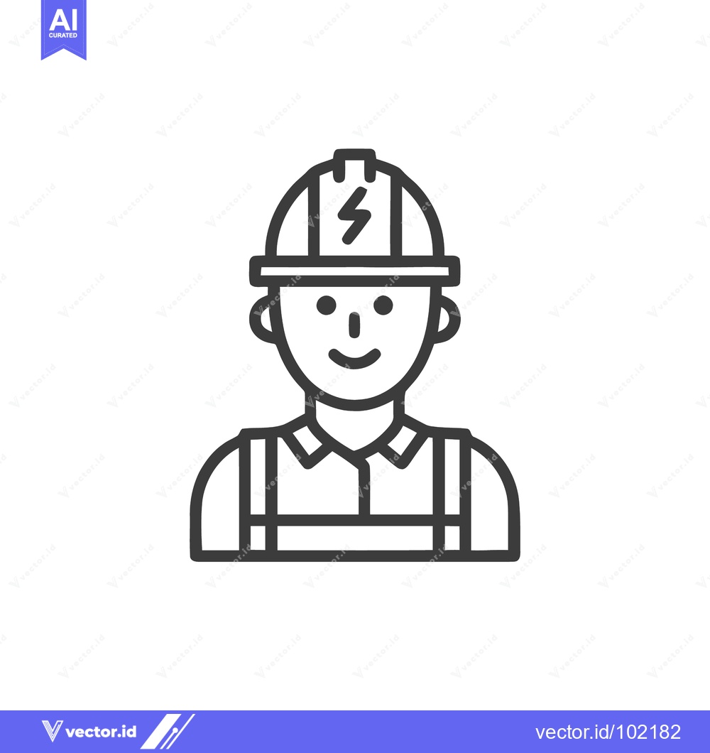 Premium Vector dari Smiling Electrician Worker Line Icon with Lightning Bolt on Hard Hat