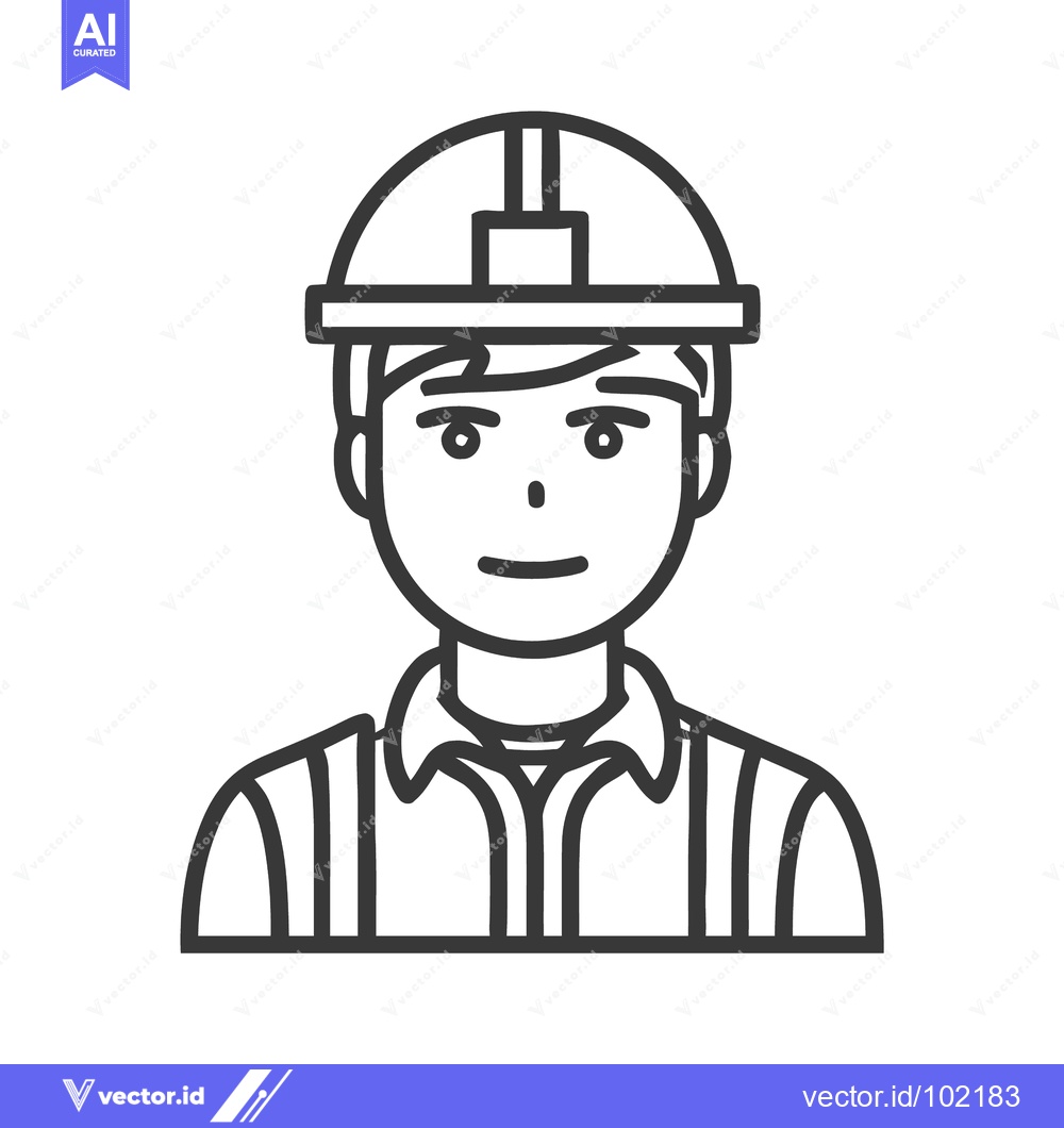 Premium Vector dari Friendly Construction Worker in Hard Hat, Minimalist Line Art Icon
