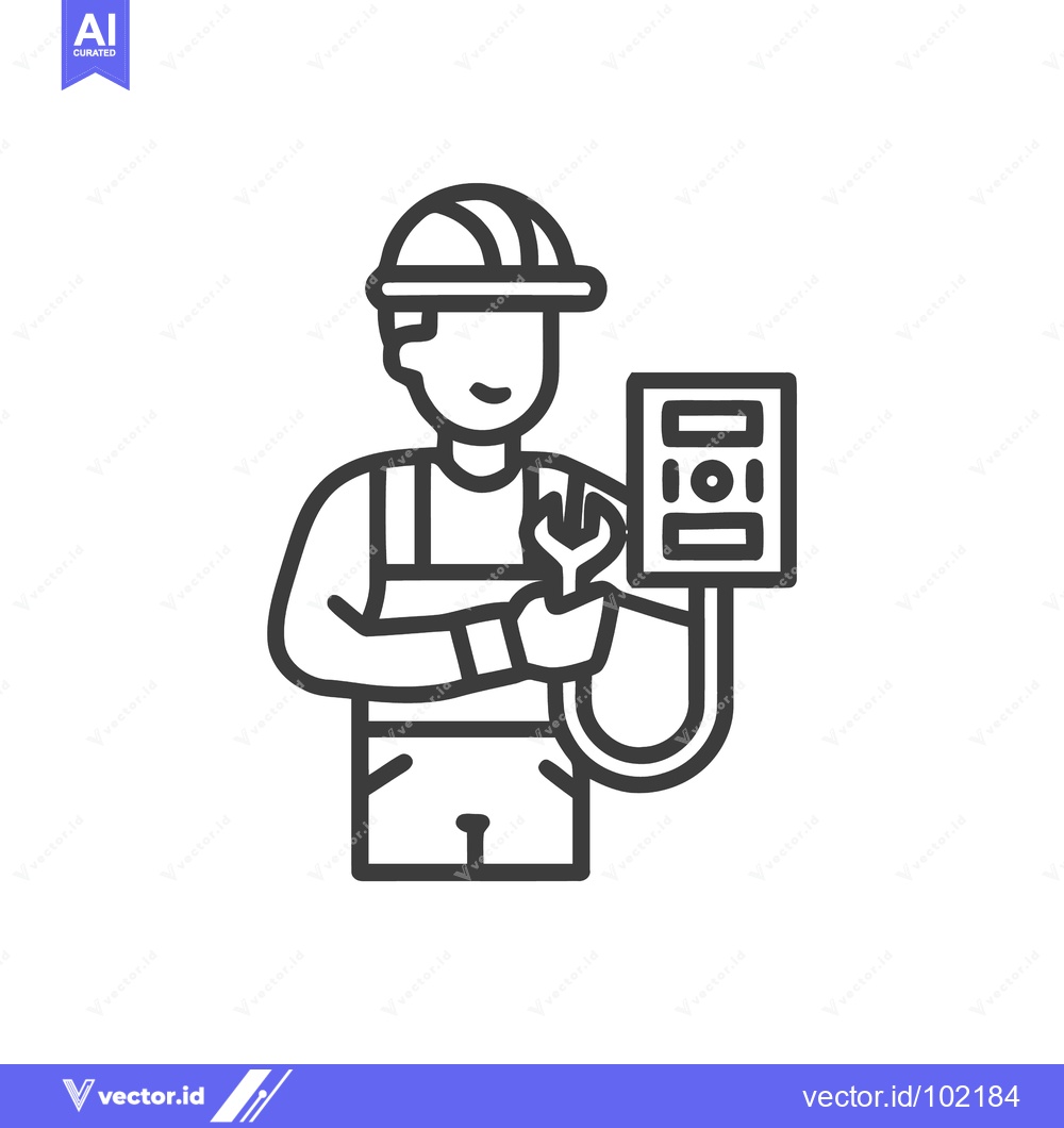 Premium Vector dari Monochrome Line Art Icon of an Electrician with Wrench Repairing a Fus