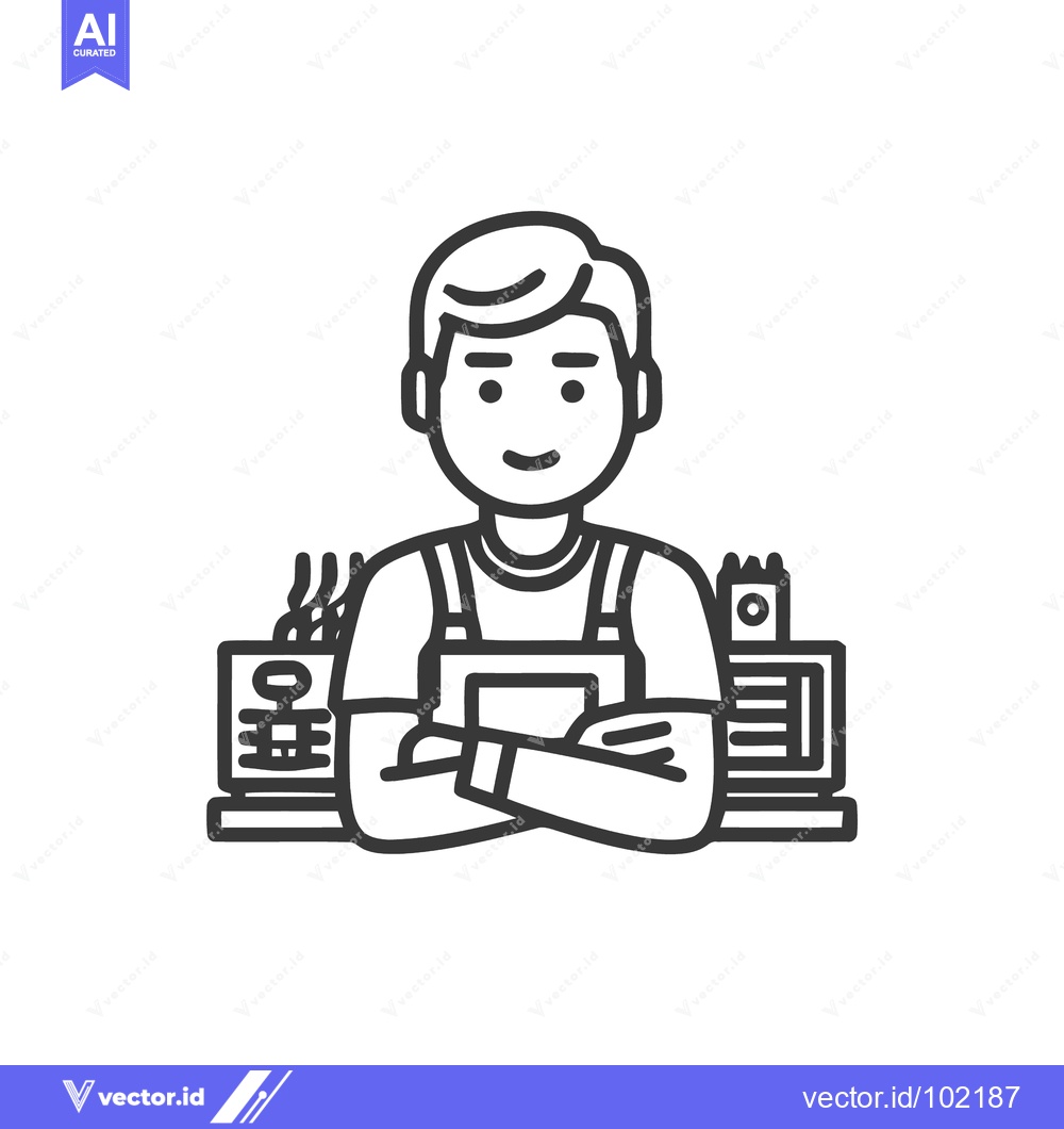 Premium Vector dari Proud Young Entrepreneur in Apron, a Modern Line Art Icon for Small Bu