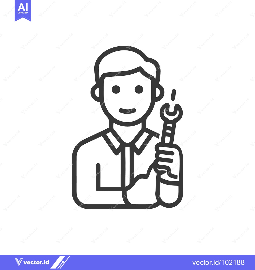 Premium Vector dari Friendly Mechanic with Wrench Minimalist Line Icon for Service and Rep