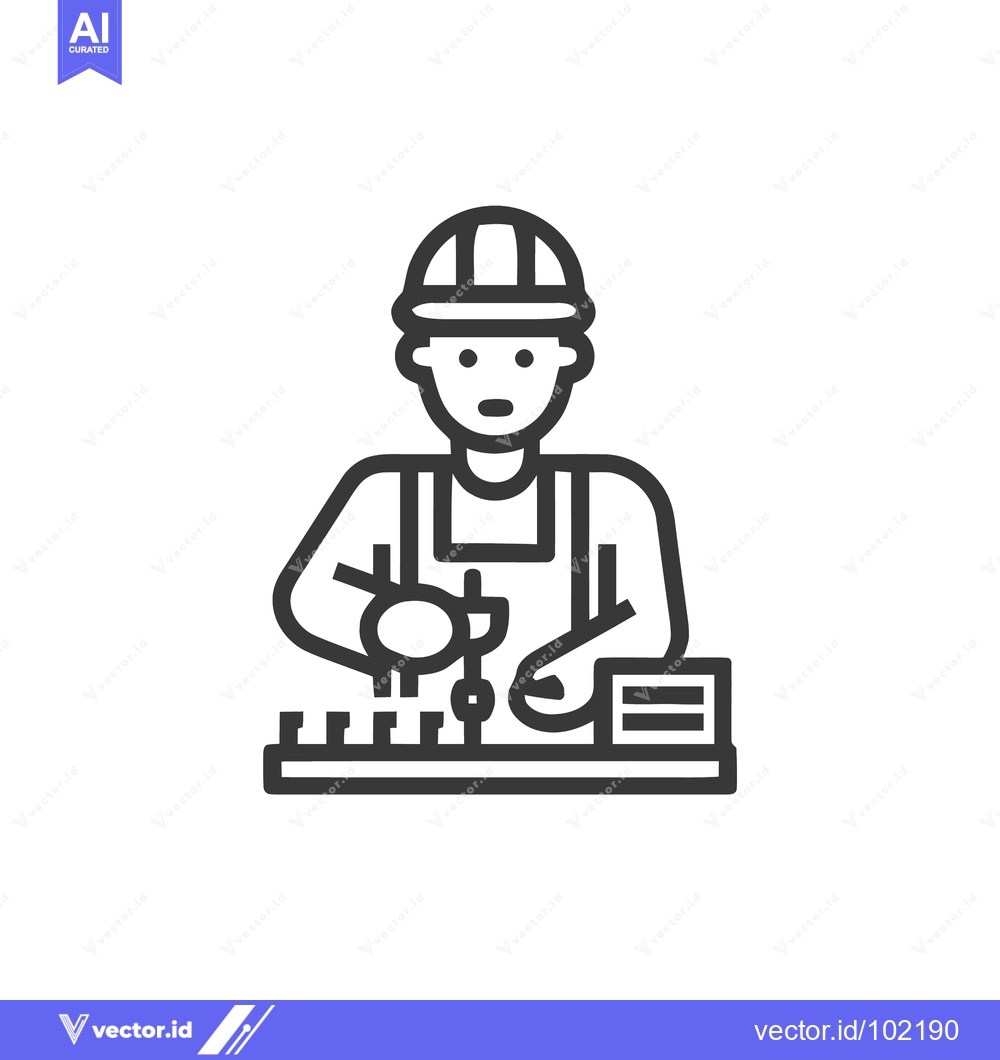 Premium Vector of Focused Technician Assembling Electronics, Minimalist Line Art Icon