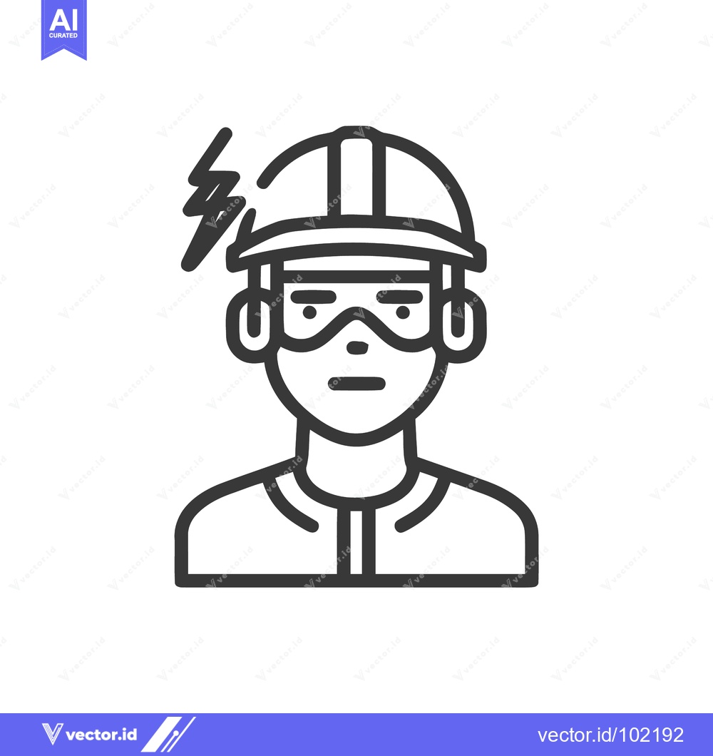 Premium Vector dari Minimalist Icon of a Worker in Hard Hat with Lightning Bolt Stress Sym