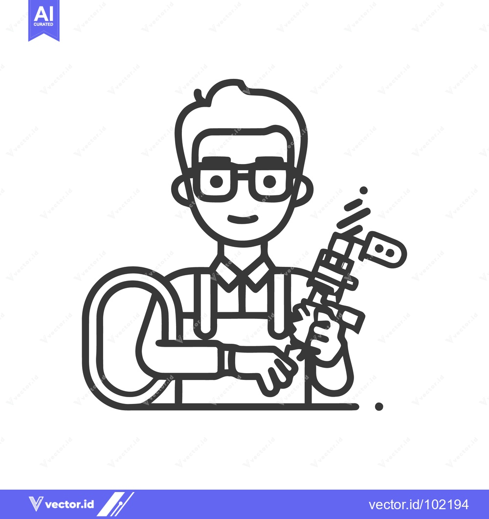Premium Vector dari Smiling Craftsman with Glasses Holding a High-Pressure Spray Gun Line