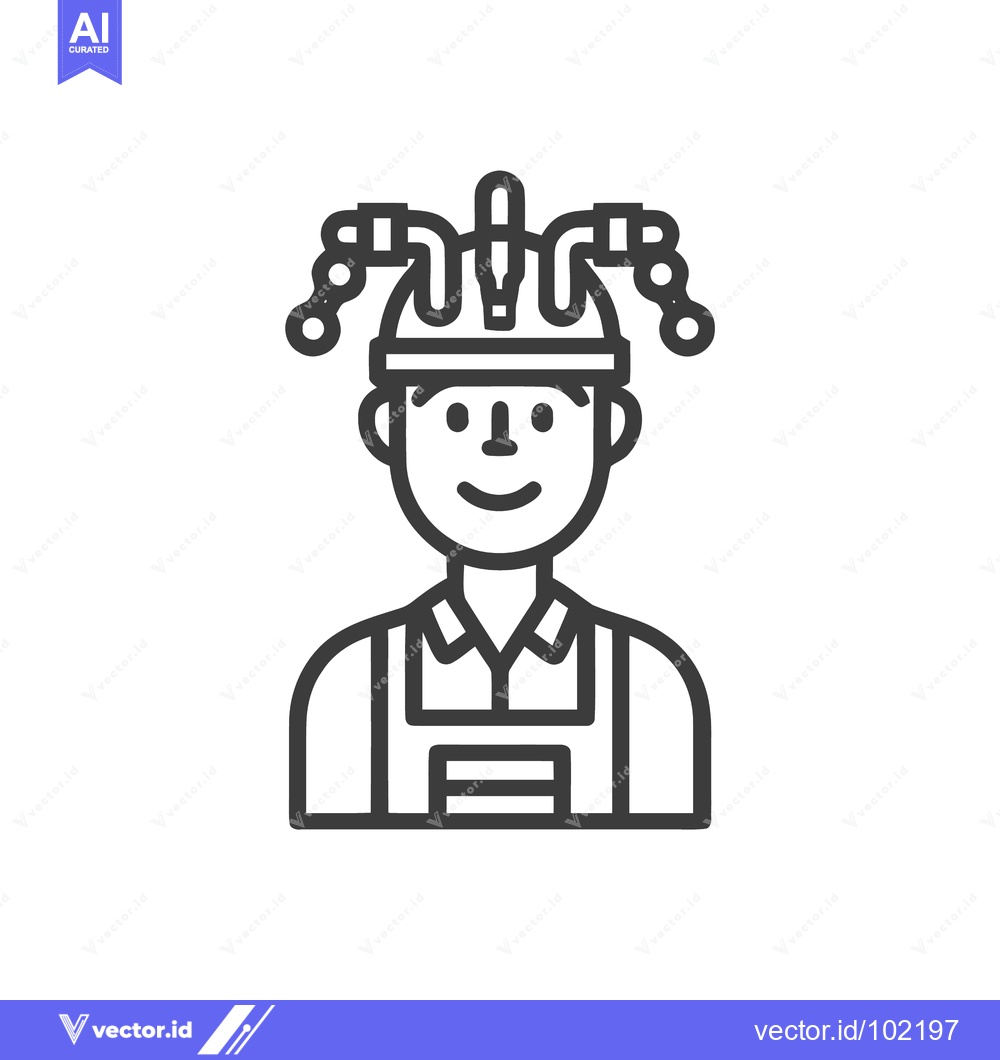 Premium Vector dari Smiling Engineer with an Inventive Pipe and Chain Hard Hat