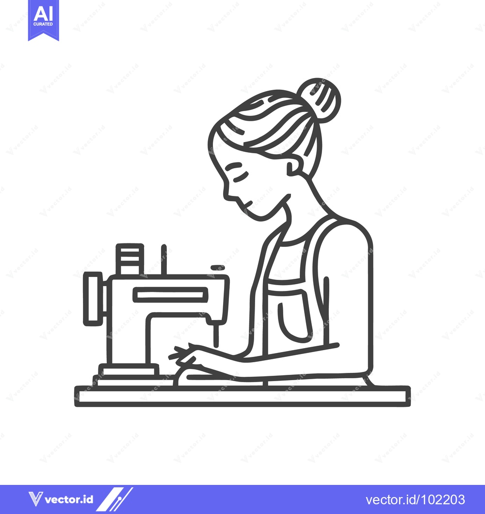 Premium Vector dari Elegant line art of a focused seamstress working at her sewing machine