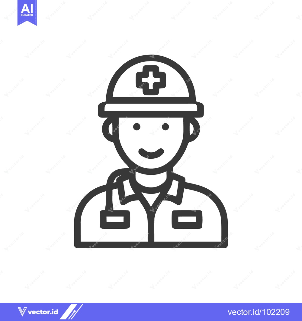Premium Vector dari First Responder Line Icon: Smiling Medic with Safety Helmet and Stetho
