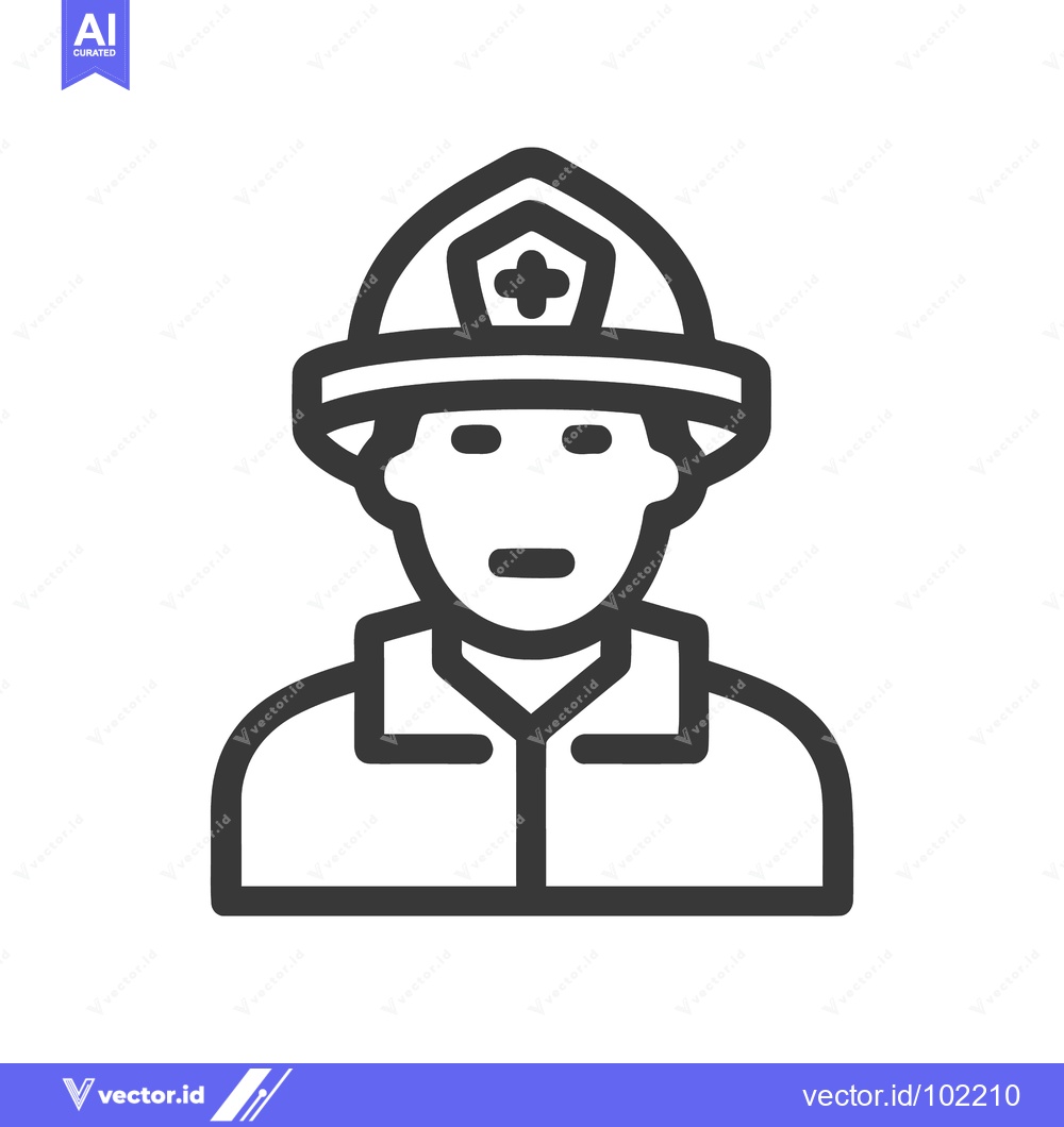 Premium Vector dari Bold Line Art Firefighter Icon with Protective Helmet and Cross Emblem