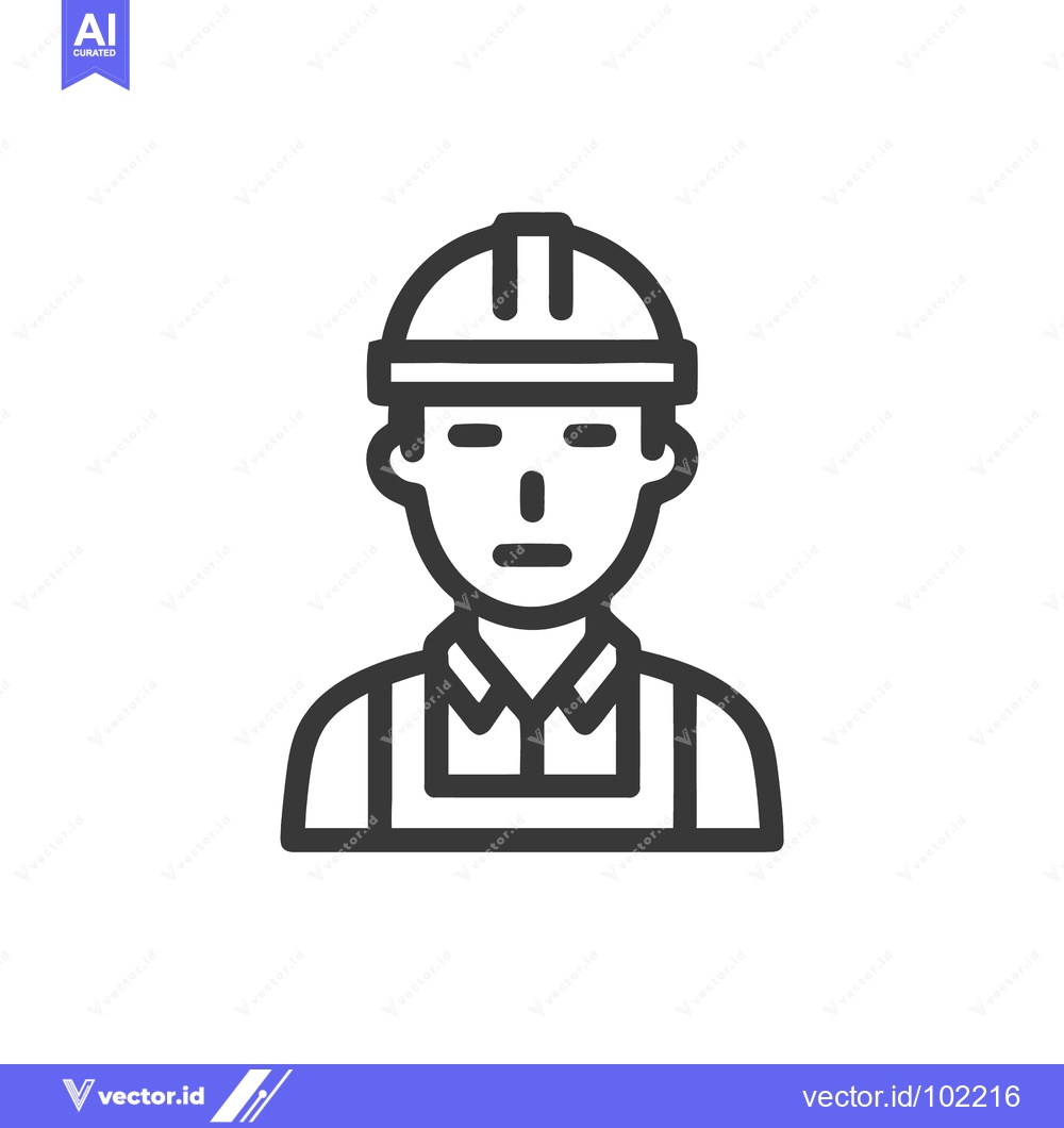 Premium Vector dari Minimalist Line Icon of a Construction Worker with Hard Hat and Overal