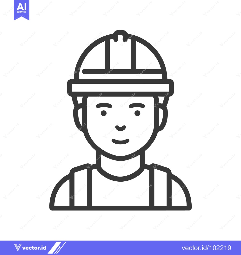 Premium Vector dari Minimalist Outline Icon of a Construction Worker with Hard Hat and a C