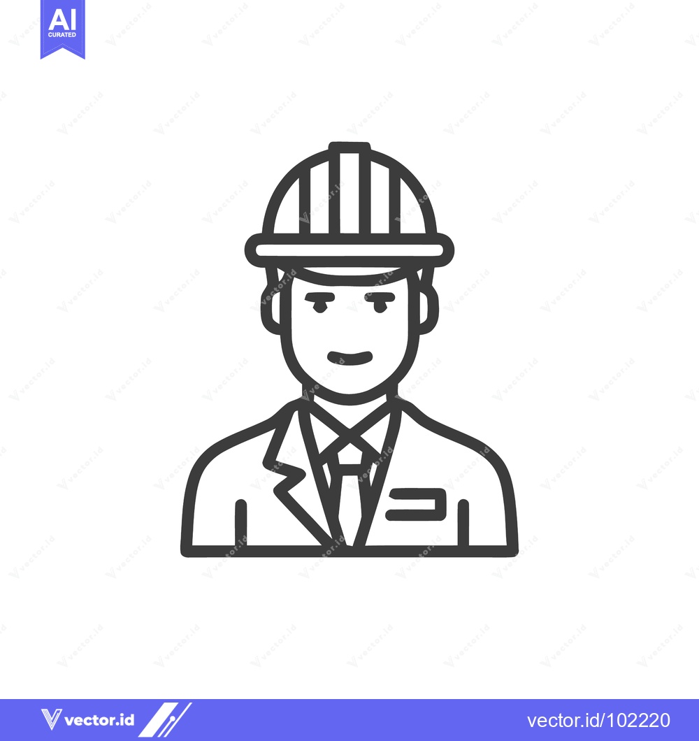 Premium Vector dari Professional Engineer in Hard Hat and Suit, a Minimalist Line Art Icon