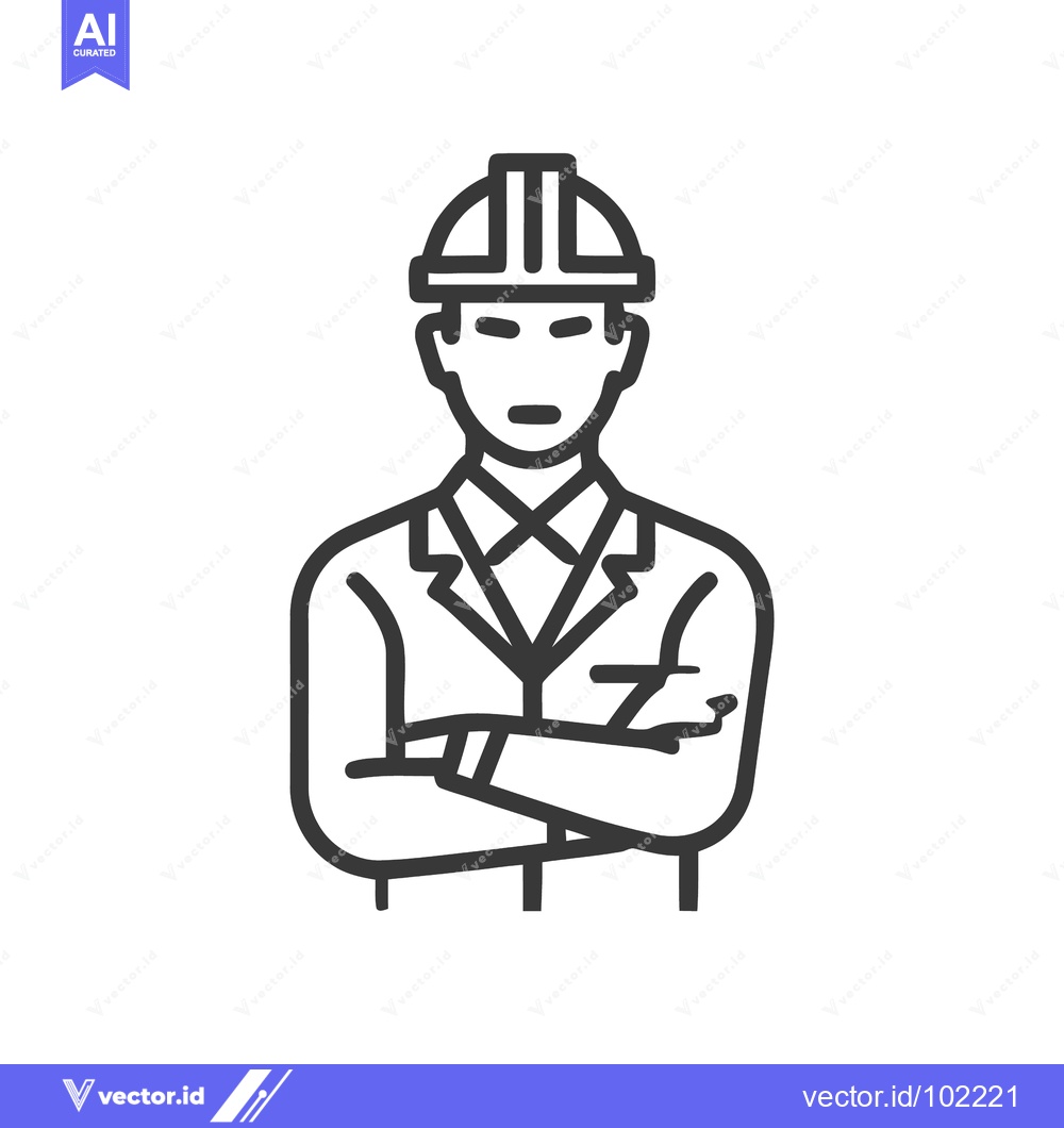 Premium Vector dari Confident Engineer in Hard Hat with Crossed Arms, Minimalist Line Art