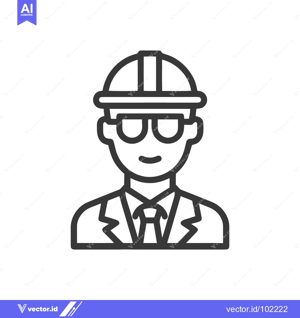 Premium Vector dari Professional Engineer in Hard Hat and Glasses, a Minimalist Outline Ic