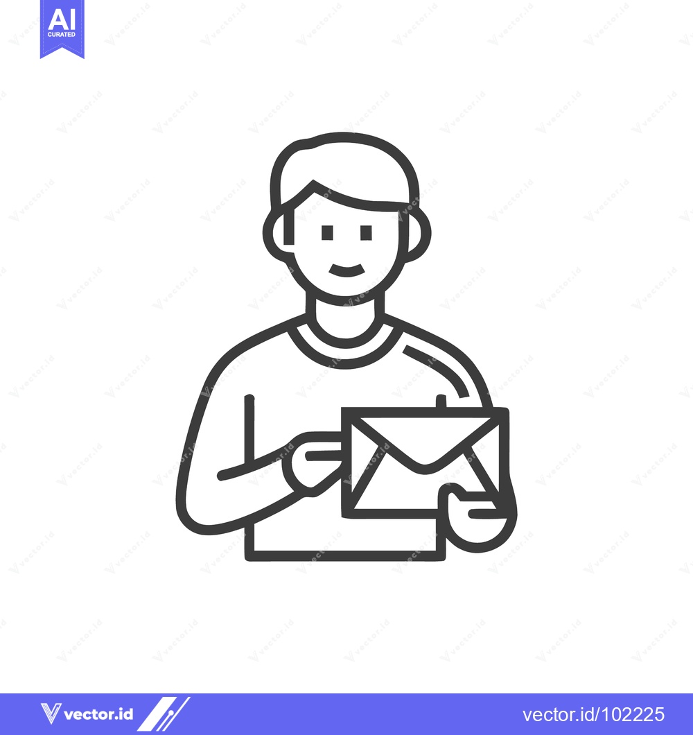 Premium Vector dari Simple Line Art Icon of a Friendly Person Holding an Envelope for Mail