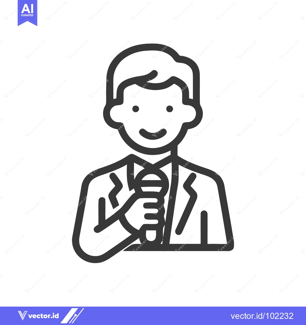 Premium Vector of Professional Announcer with Microphone, Minimalist Outline Icon of a S