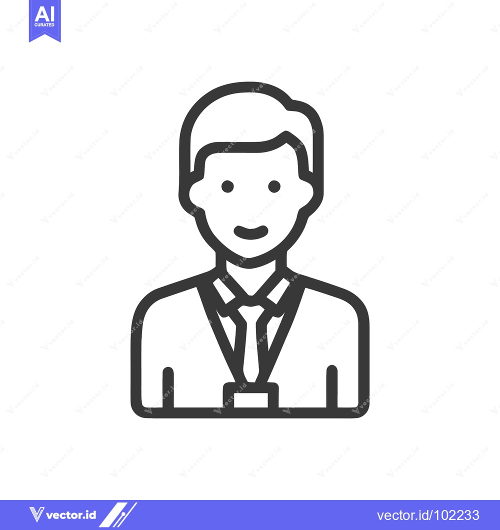Premium Vector of Smiling Professional Man Line Icon with Suit, Tie, and Lanyard ID Badg