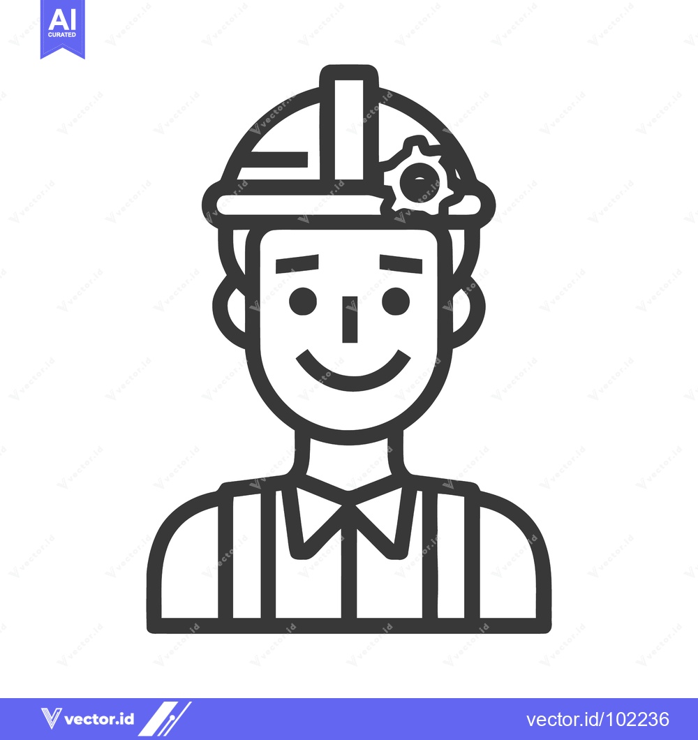 Premium Vector dari Minimalist Line Art Icon of a Smiling Engineer with a Gear Helmet