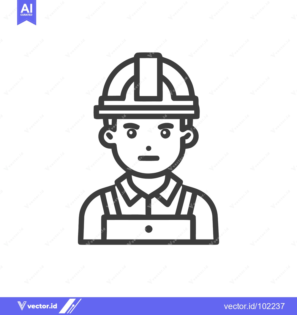 Premium Vector of Clean Outline Icon of a Male Worker in Safety Helmet and Overalls