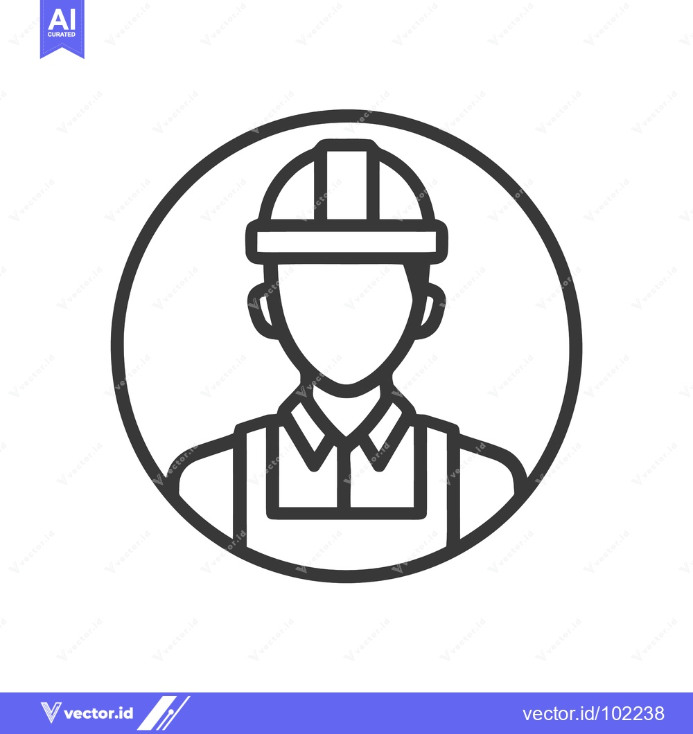 Premium Vector dari Monochrome Line Art Icon of a Construction Worker in a Circular Frame