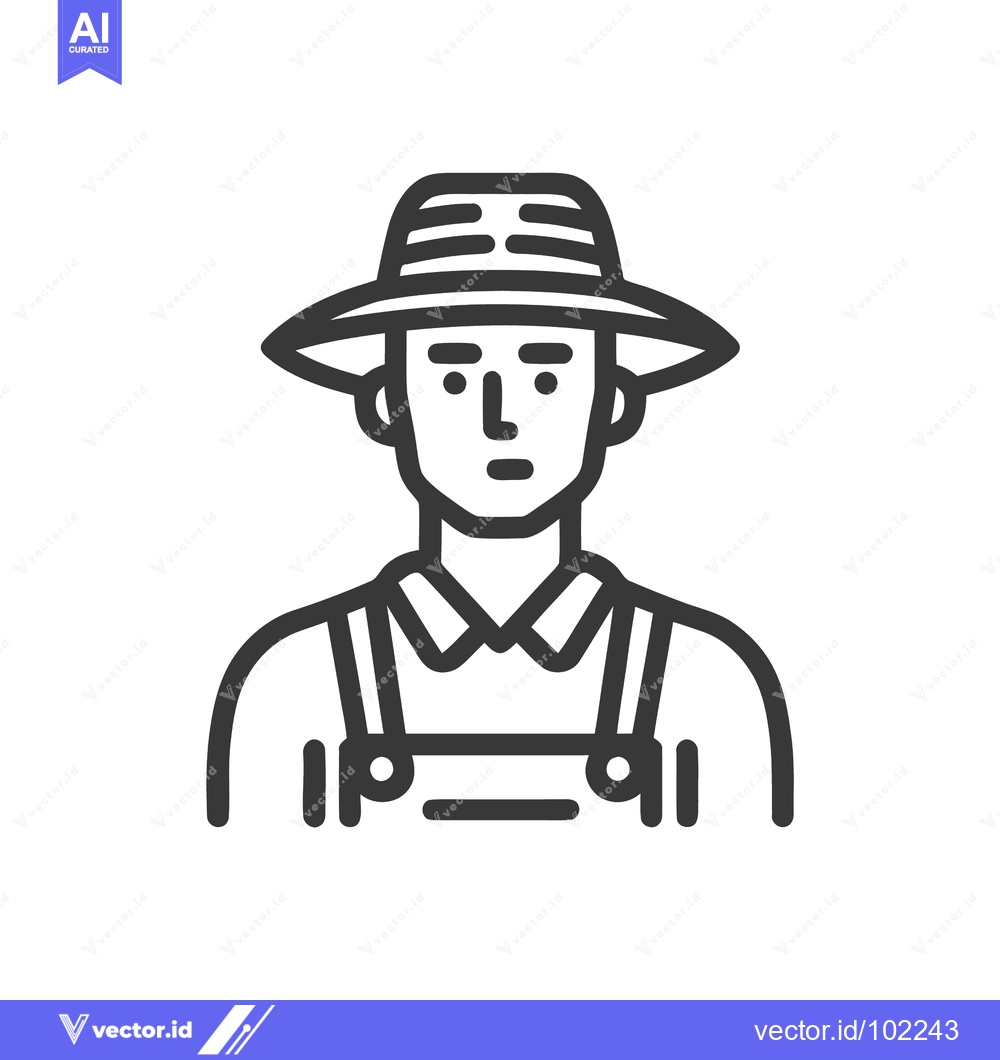 Premium Vector dari Minimalist Line Art Farmer Icon with Straw Hat and Overalls