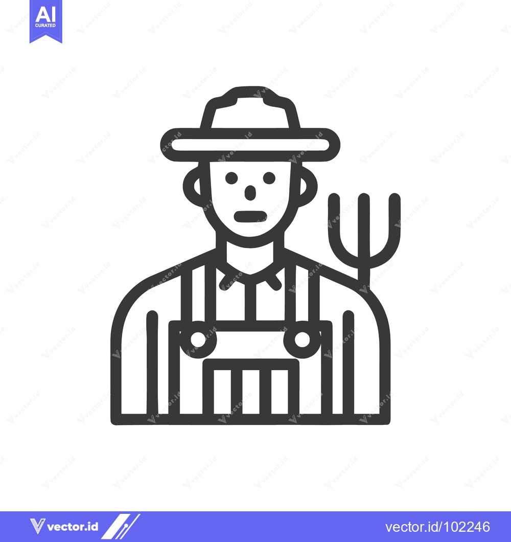 Premium Vector dari Stoic Farmer Character in Overalls and Hat, Minimalist Line Art Icon
