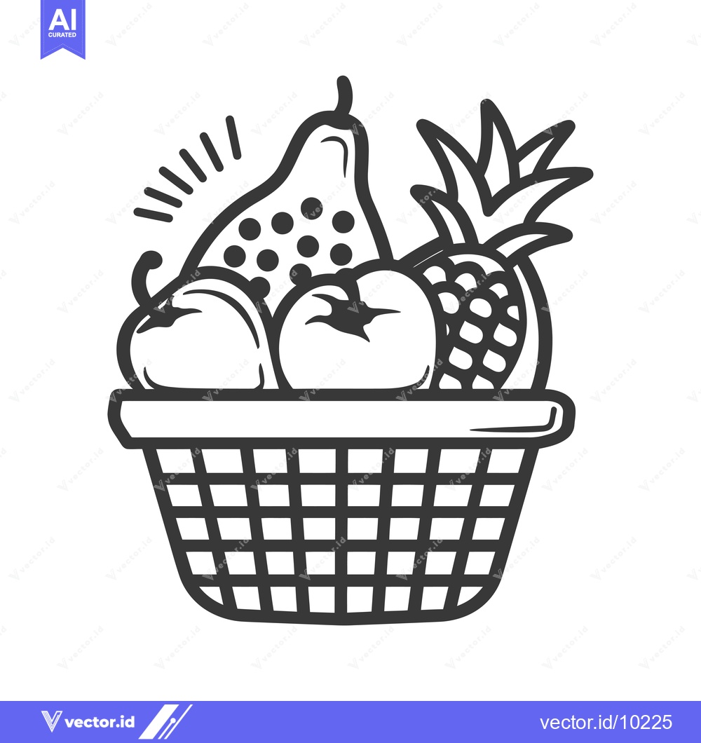Premium Vector of A Black and White Illustration of a Basket of Fruit