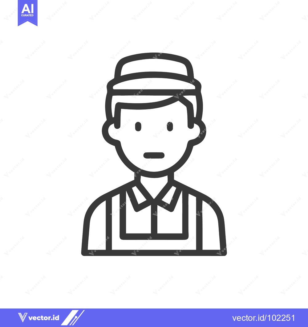 Premium Vector dari Minimalist Line Icon of a Service Worker in Uniform, Apron, and Hat