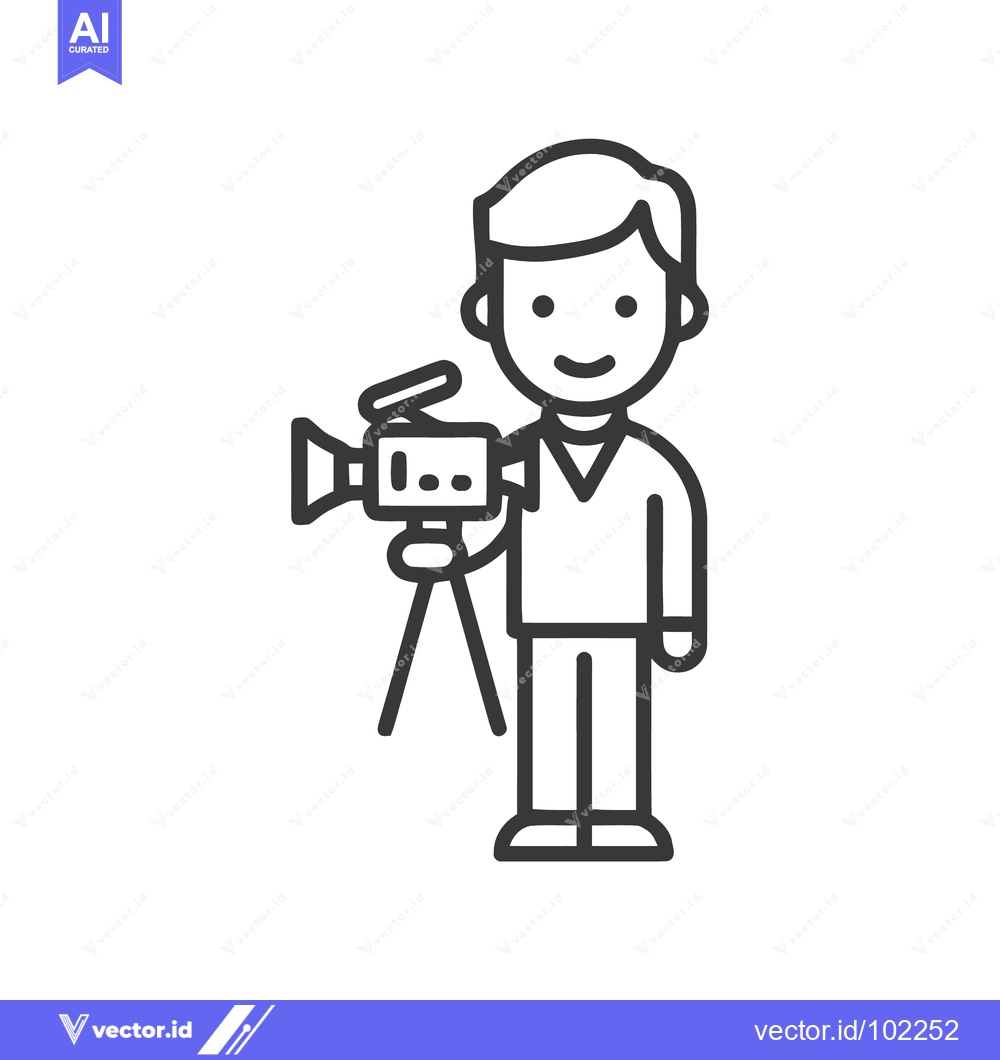 Premium Vector dari Minimalist Line Art Icon of a Friendly Videographer with Camera on Tri