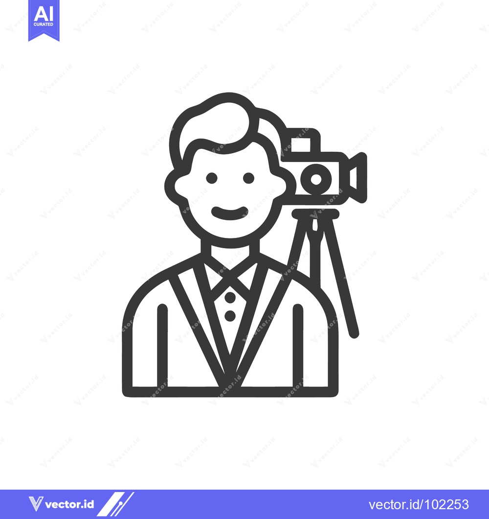 Premium Vector dari Professional Videographer with Camera on Tripod, Minimalist Outline Ic