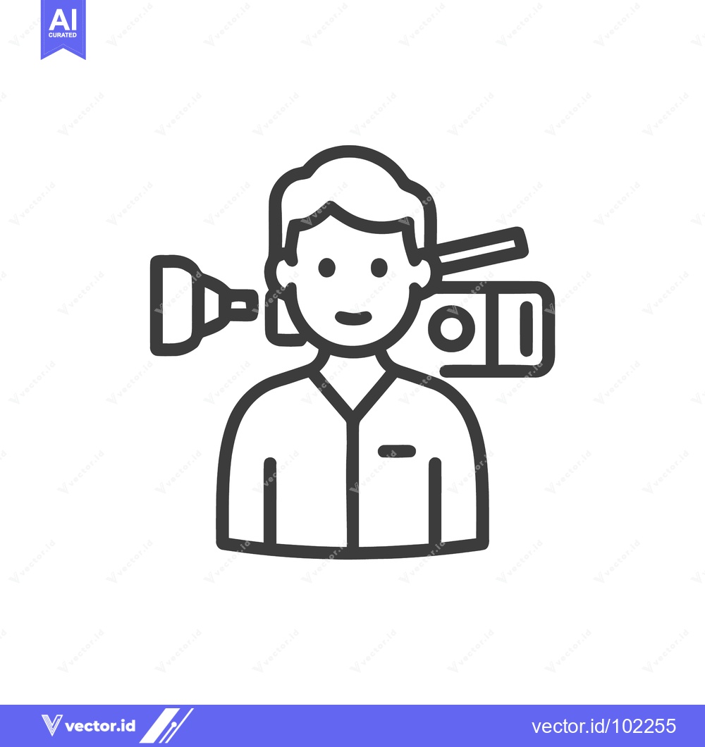 Premium Vector dari Professional Cameraman with Shoulder Camcorder, Clean Outline Icon