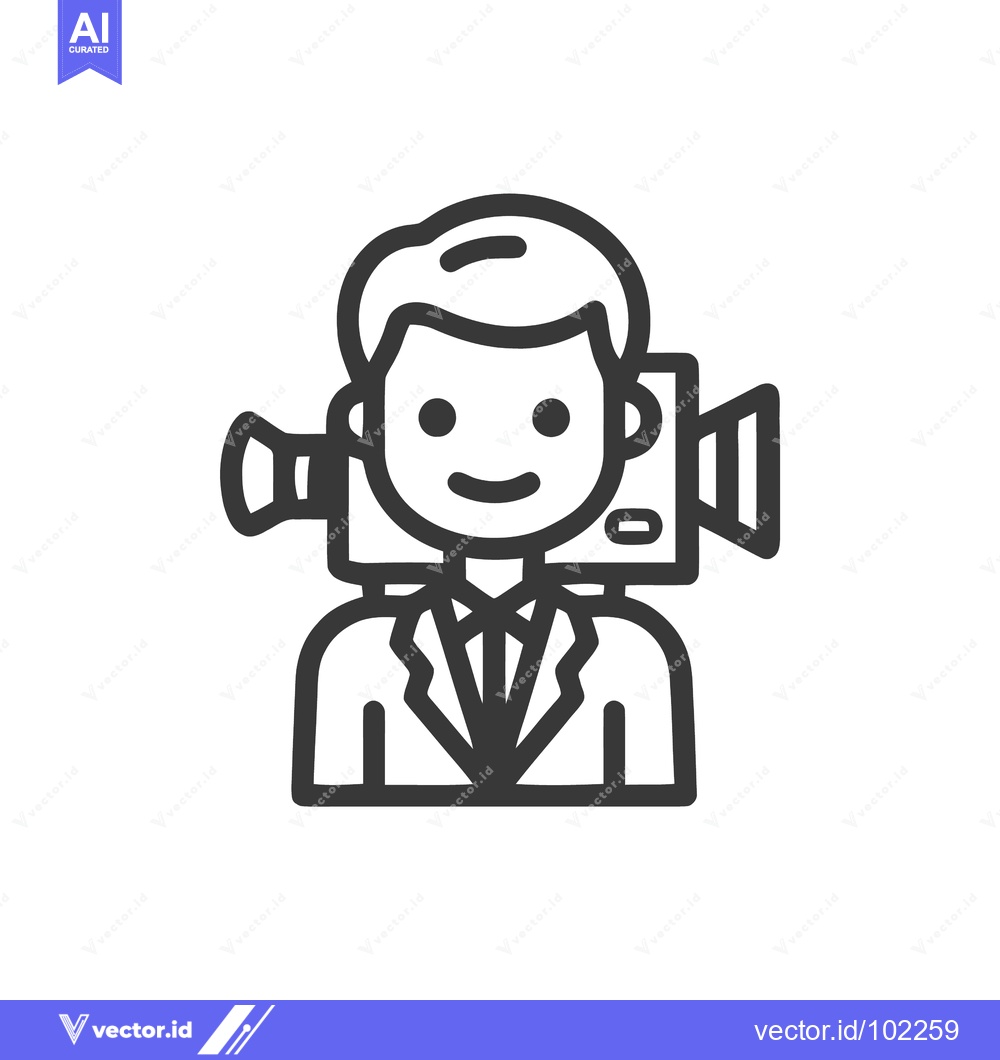 Premium Vector dari Smiling Videographer in a Suit with Shoulder-Mount Camera, Line Art Ic