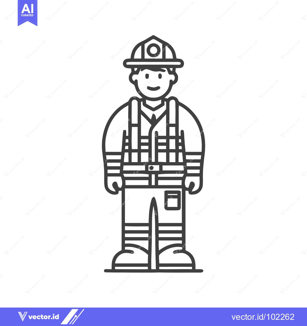 Premium Vector of Minimalist Line Art Icon of a Friendly Firefighter in Full Gear