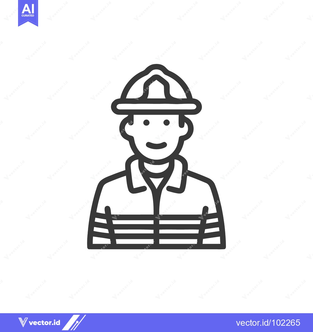 Premium Vector dari Friendly Firefighter Portrait: Minimalist Black Line Icon of a Smiling