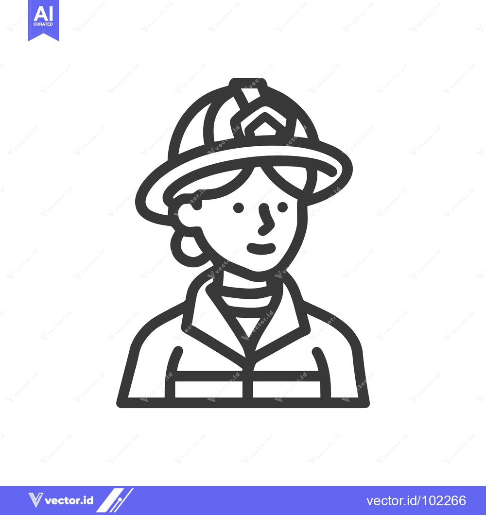 Premium Vector of Professional Female Firefighter Bust, a Minimalist Outline Icon with a