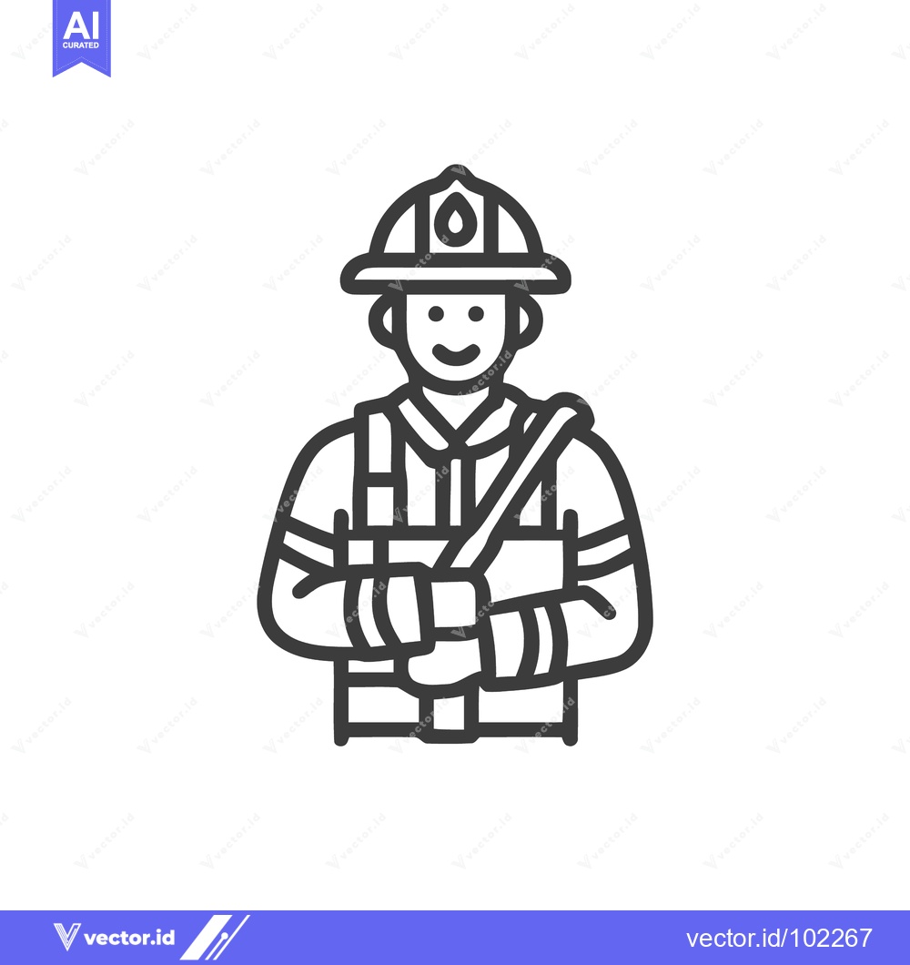 Premium Vector dari Friendly Firefighter Hero Line Icon with Flame Symbol Helmet