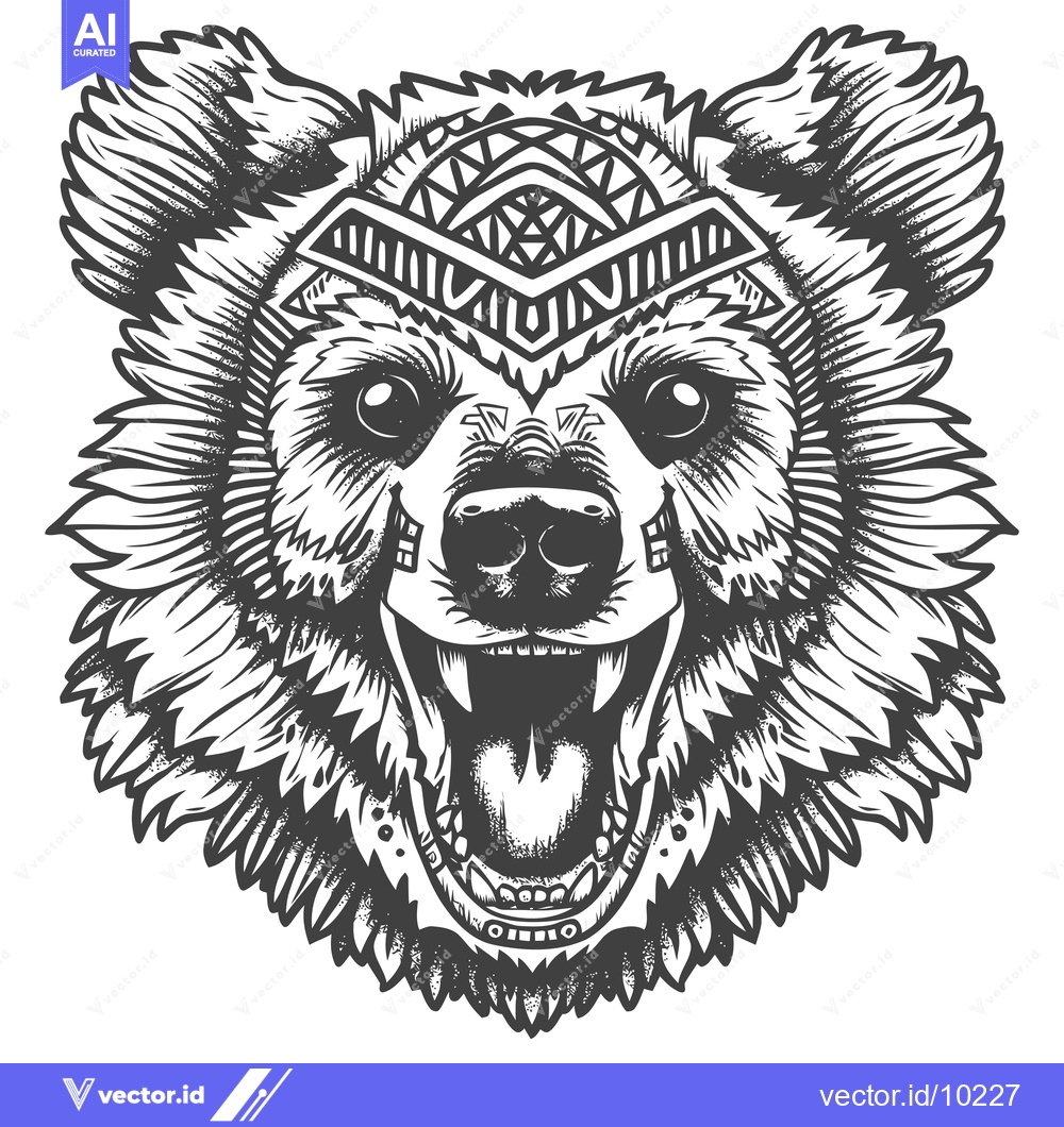 Premium Vector of A Black and White Illustration of a Bear's Head with Geometric Details