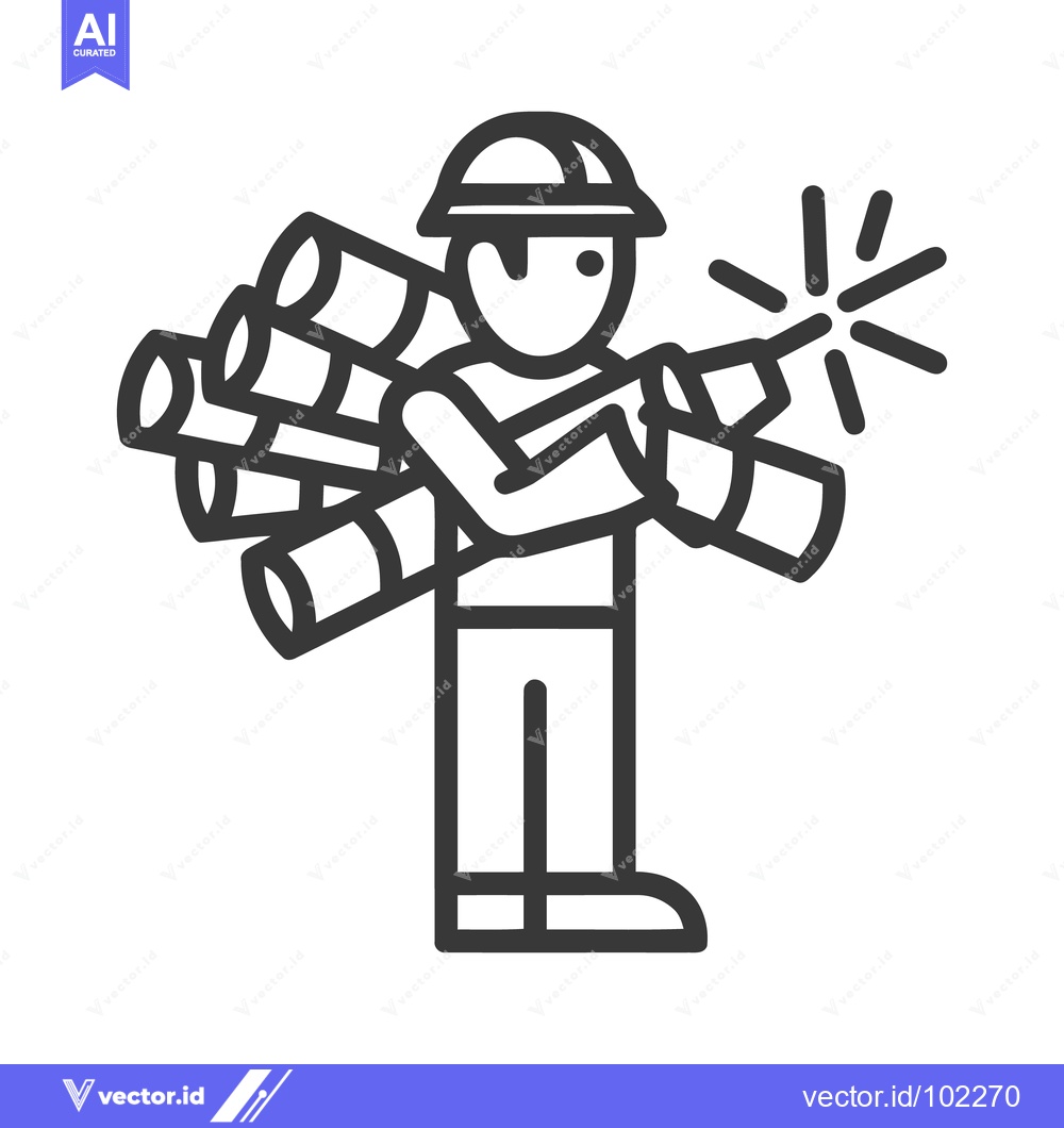 Premium Vector of Construction Foreman with Rolled Blueprints, Pointing with a Spark, Mi